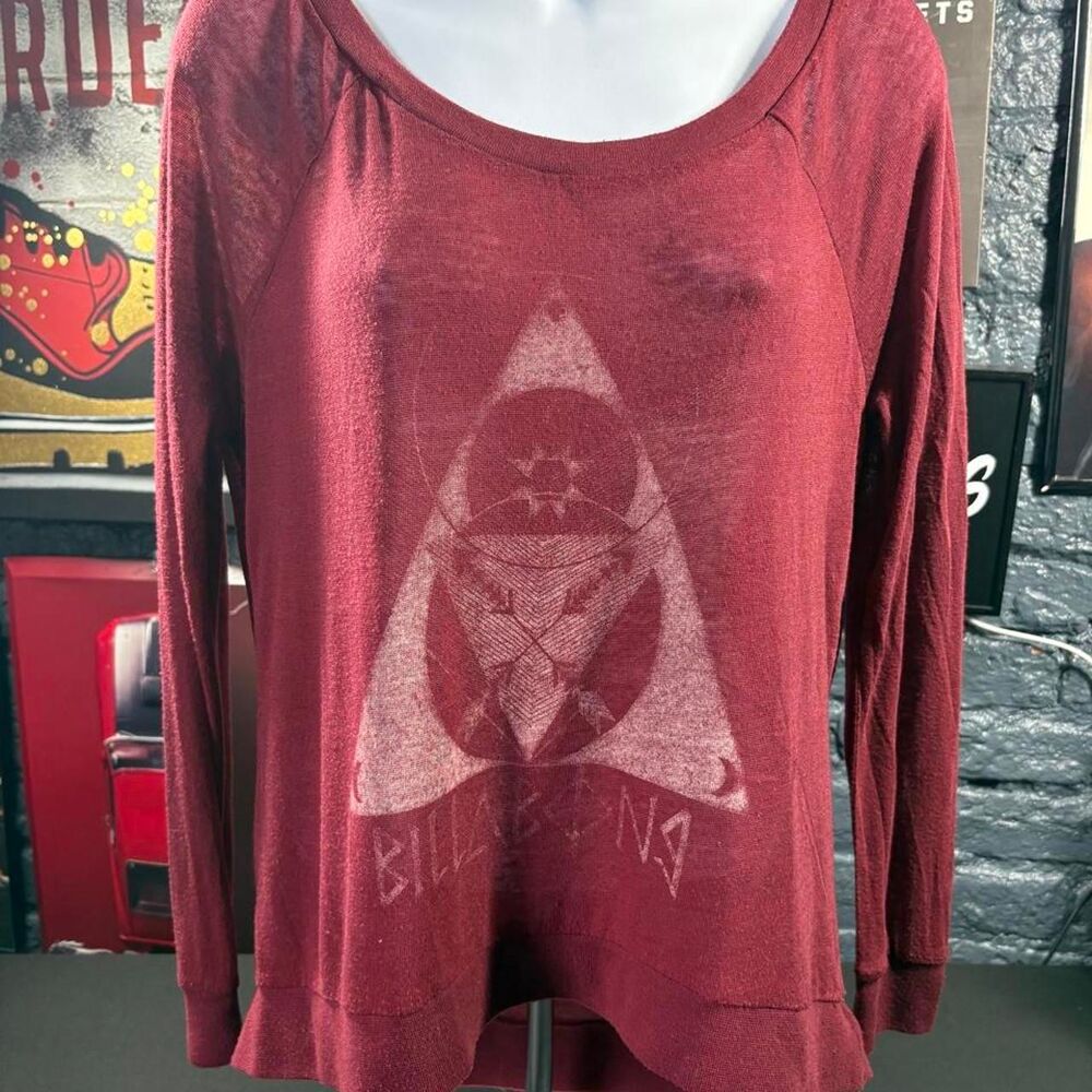 Billabong Burgundy Graphic Long Sleeve Top XS Boho Surf Beach Lightweight